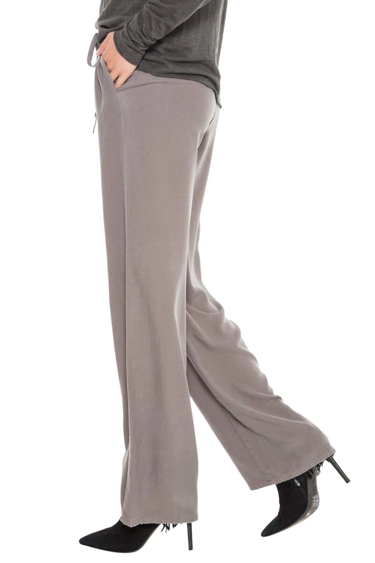 100% Silk relaxed pants in Charcoal Grey