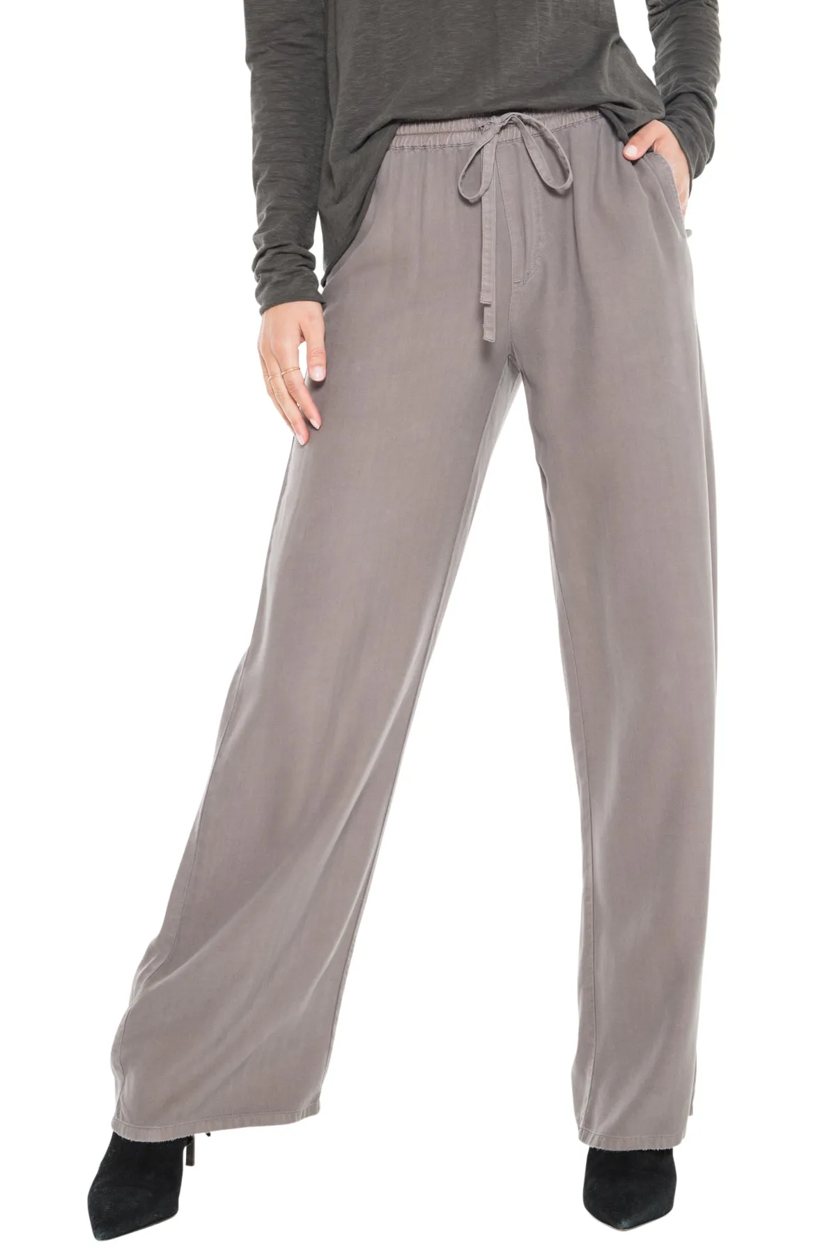 100% Silk relaxed pants in Charcoal Grey