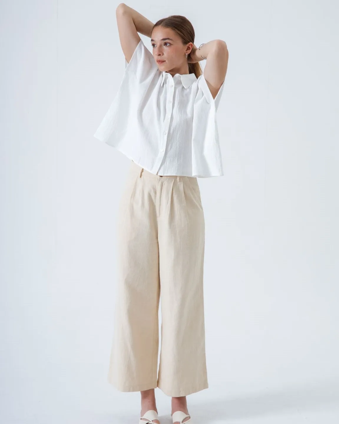 Alaia Linen Straight Cut Trousers (Beige)