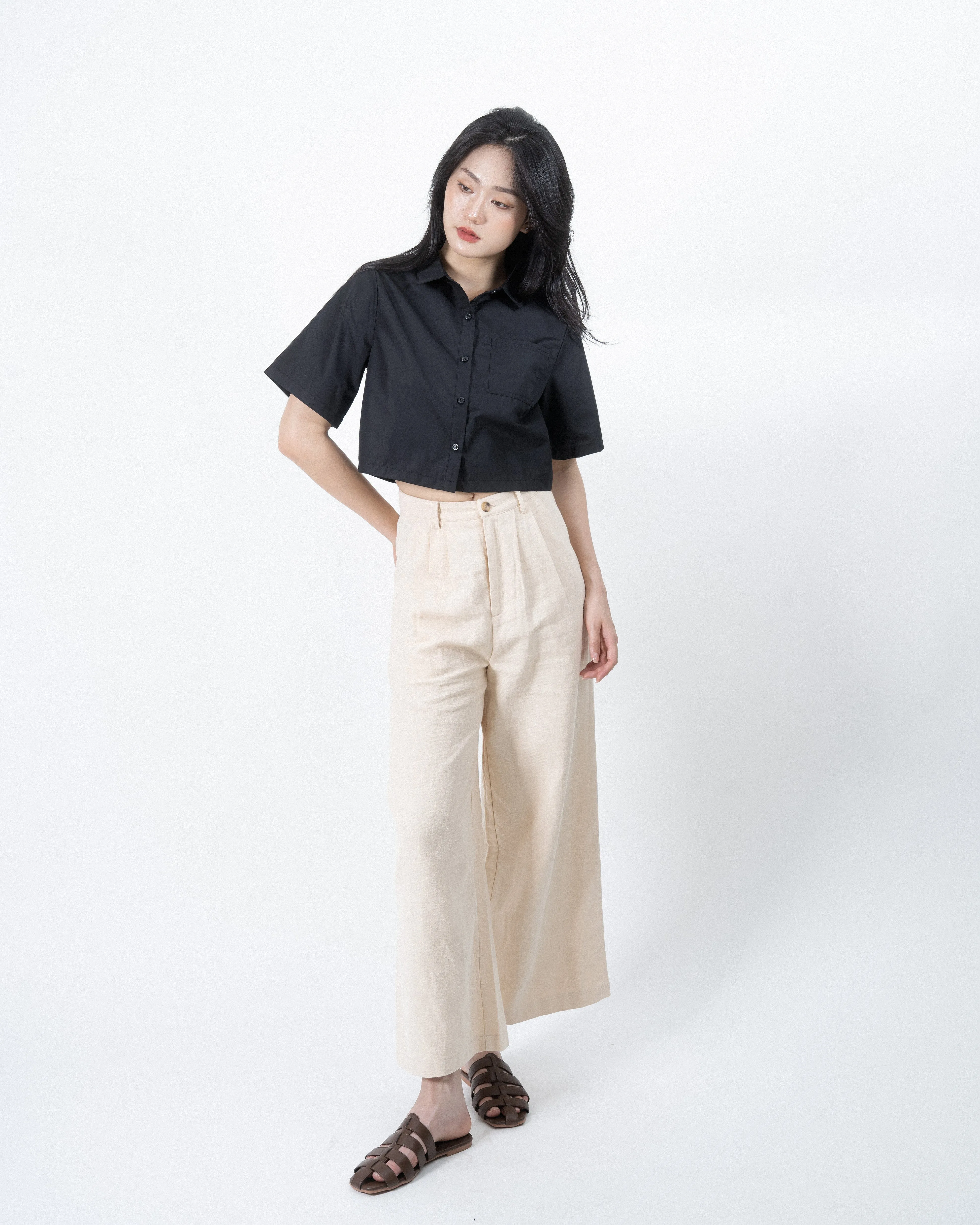 Alaia Linen Straight Cut Trousers (Beige)