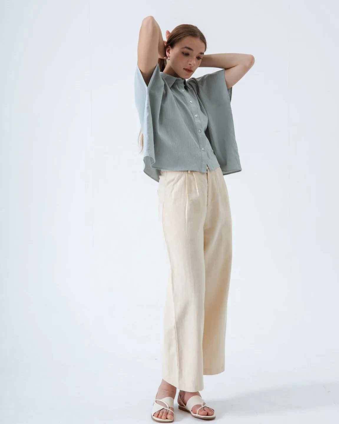 Alaia Linen Straight Cut Trousers (Beige)