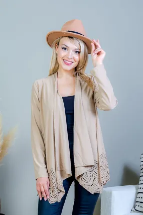 Asymmetrical Handkerchief Draped Open Front Long Sleeve Cardigan (J128M)