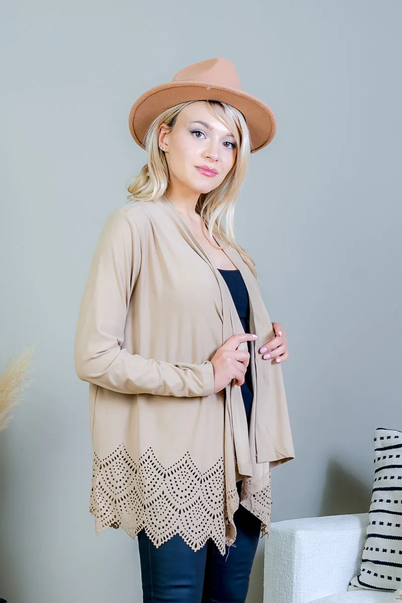 Asymmetrical Handkerchief Draped Open Front Long Sleeve Cardigan (J128M)