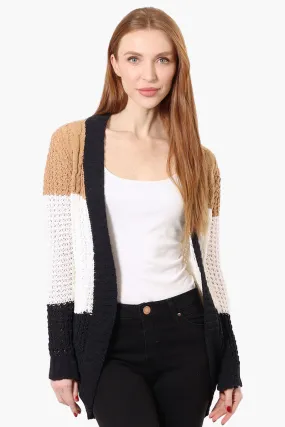 Beechers Brook Striped Colour Block Wrap Cardigan - Cream