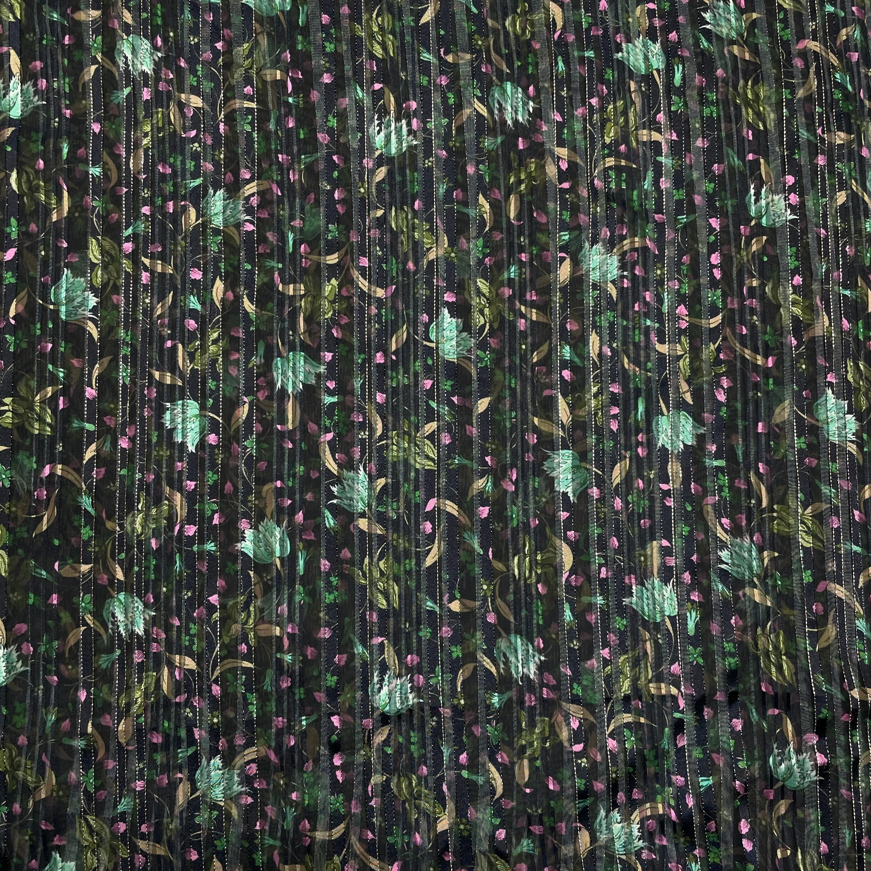 Black & Green Floral Lurex Organza Fabric