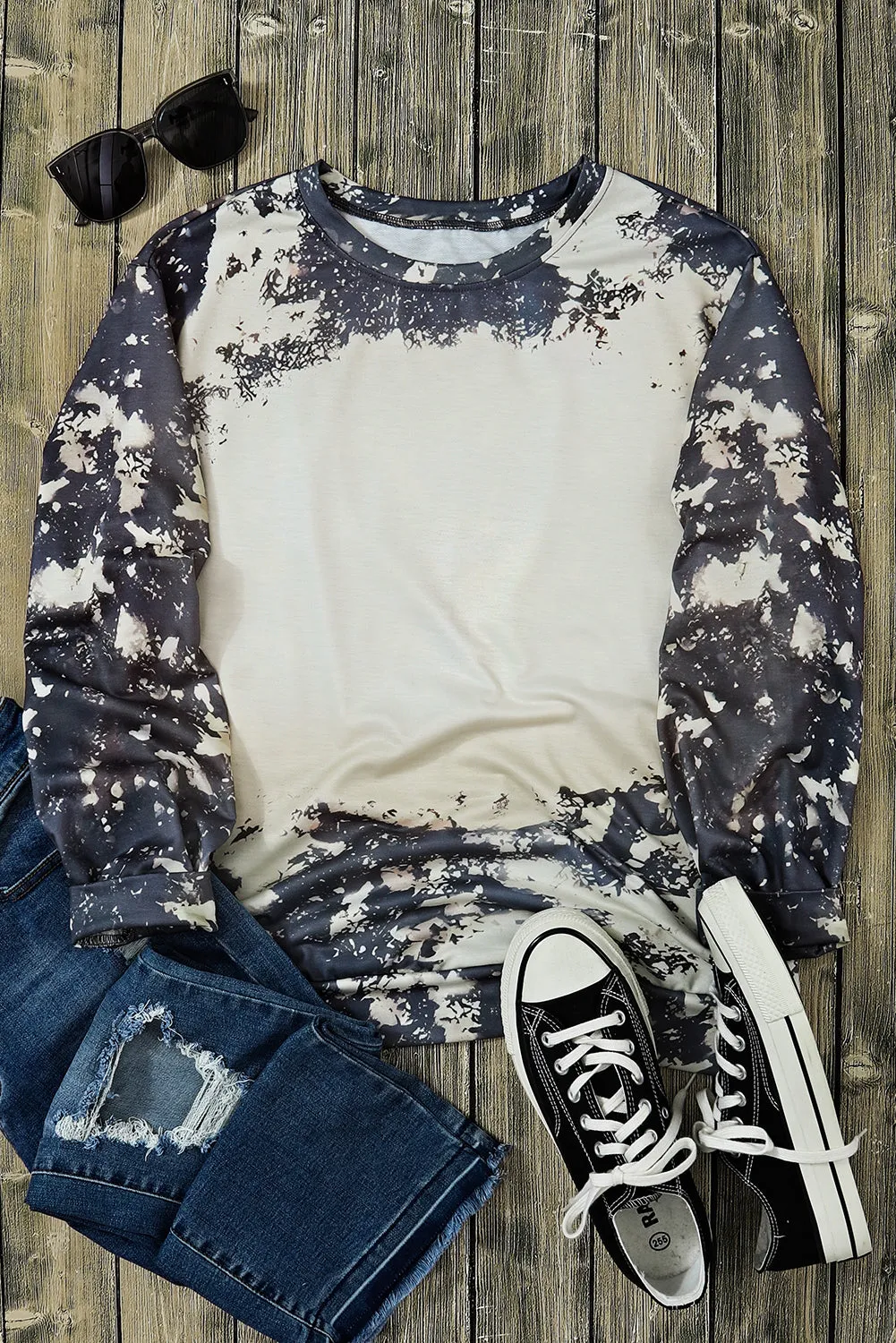 Bleached Tie Dye Long Sleeve Top