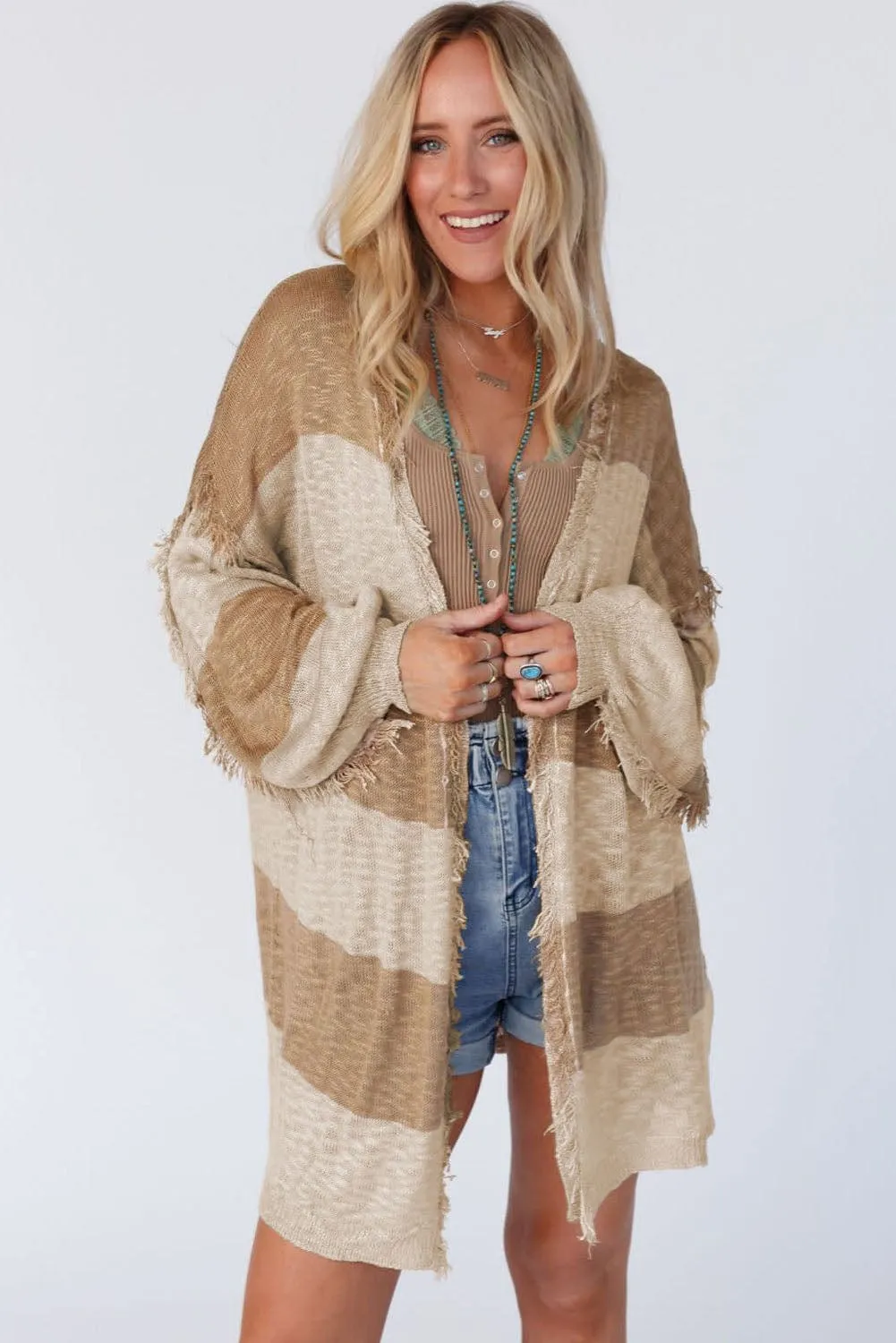 Boho Chic Oversized Striped Cardigan with Fringe