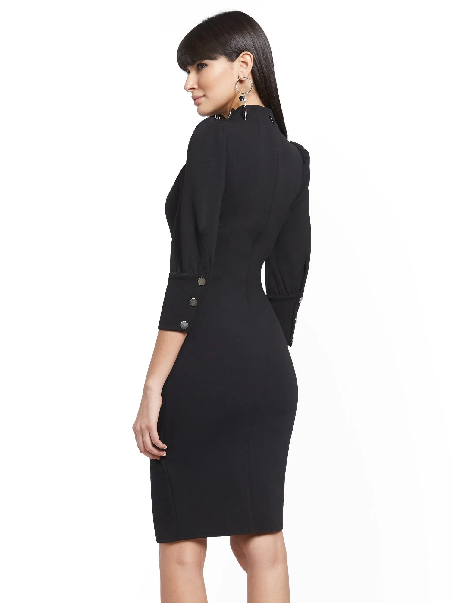 Button-Accent Ruched Sheath Dress