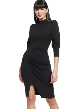 Button-Accent Ruched Sheath Dress