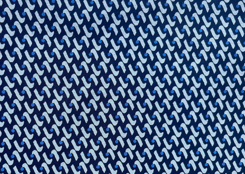 Canclini Cool Geometric Fog Grey & Blue Dots on Navy Cotton Poplin (Made in Italy)