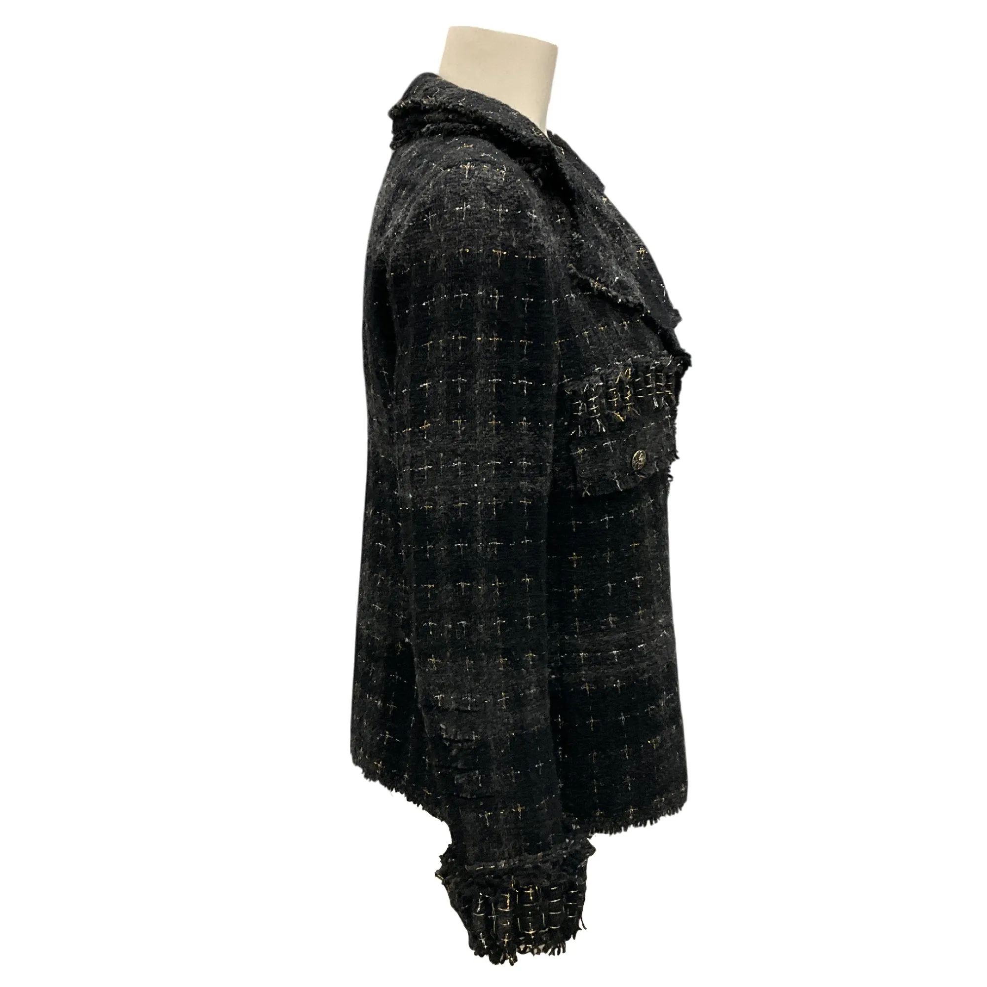 Chanel Black / Charcoal Grey / Silver / Gold Metallic 2008 Wool Tweed Jacket