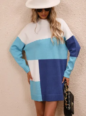 Colour Matching Round Neck Long Sweater