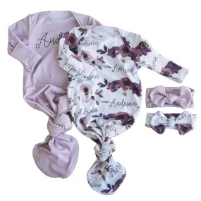 Demi's Floral Personalized Newborn Baby Knot Gown