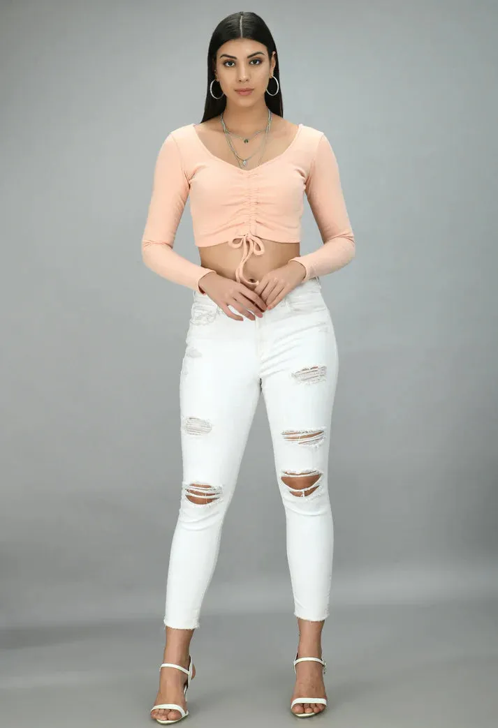 Drawstring White Top