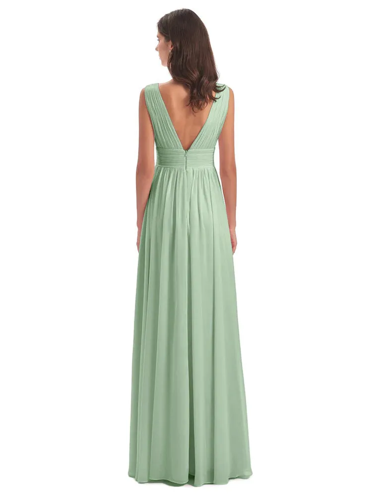 Dusty Sage Green Bridesmaid Dresses Uk Charming Chiffon V Neck Split Long Bridesmaid Dresses