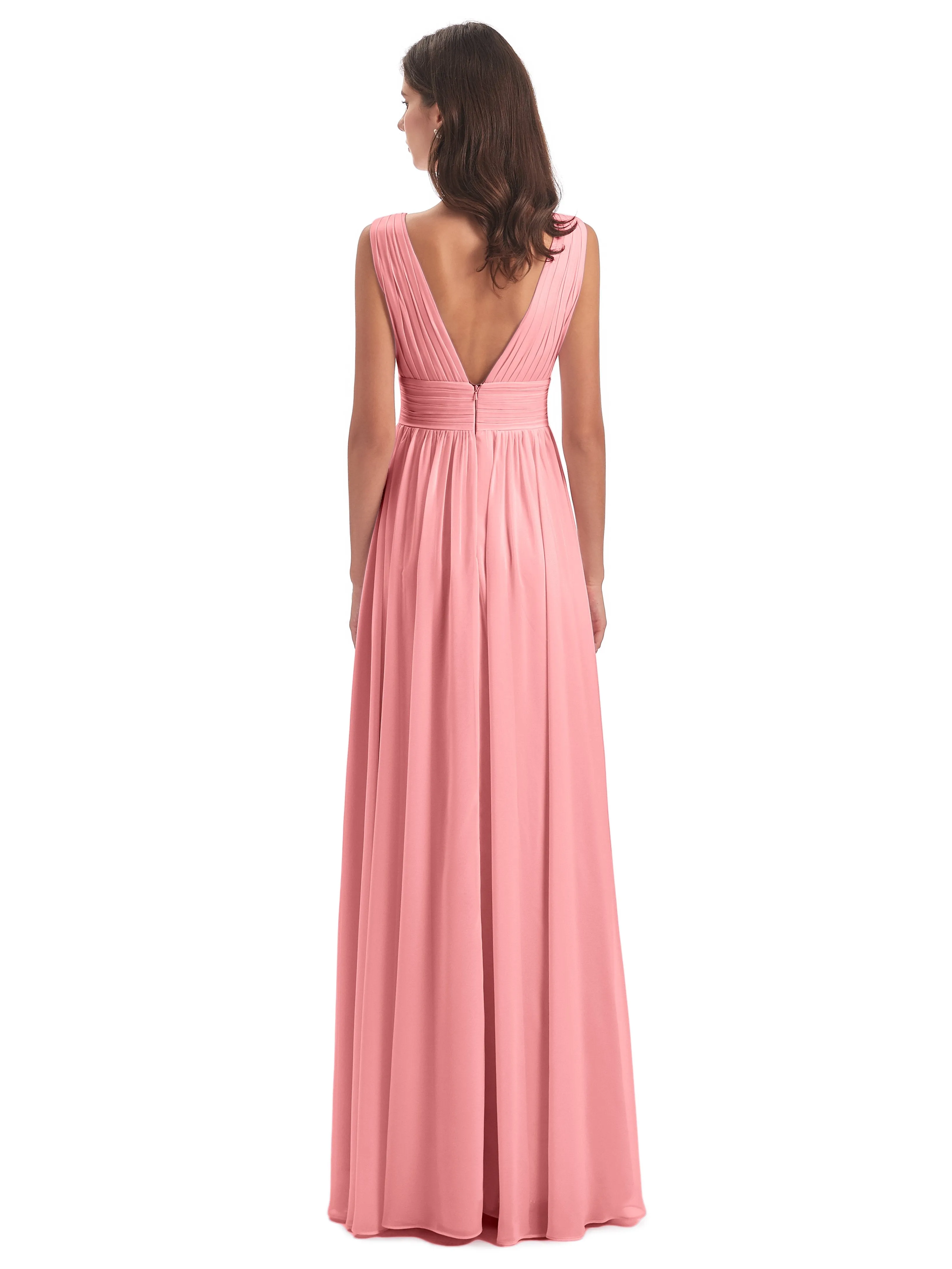 Flamingo Bridesmaid Dress Charming Chiffon V Neck Split Long Bridesmaid Dresses