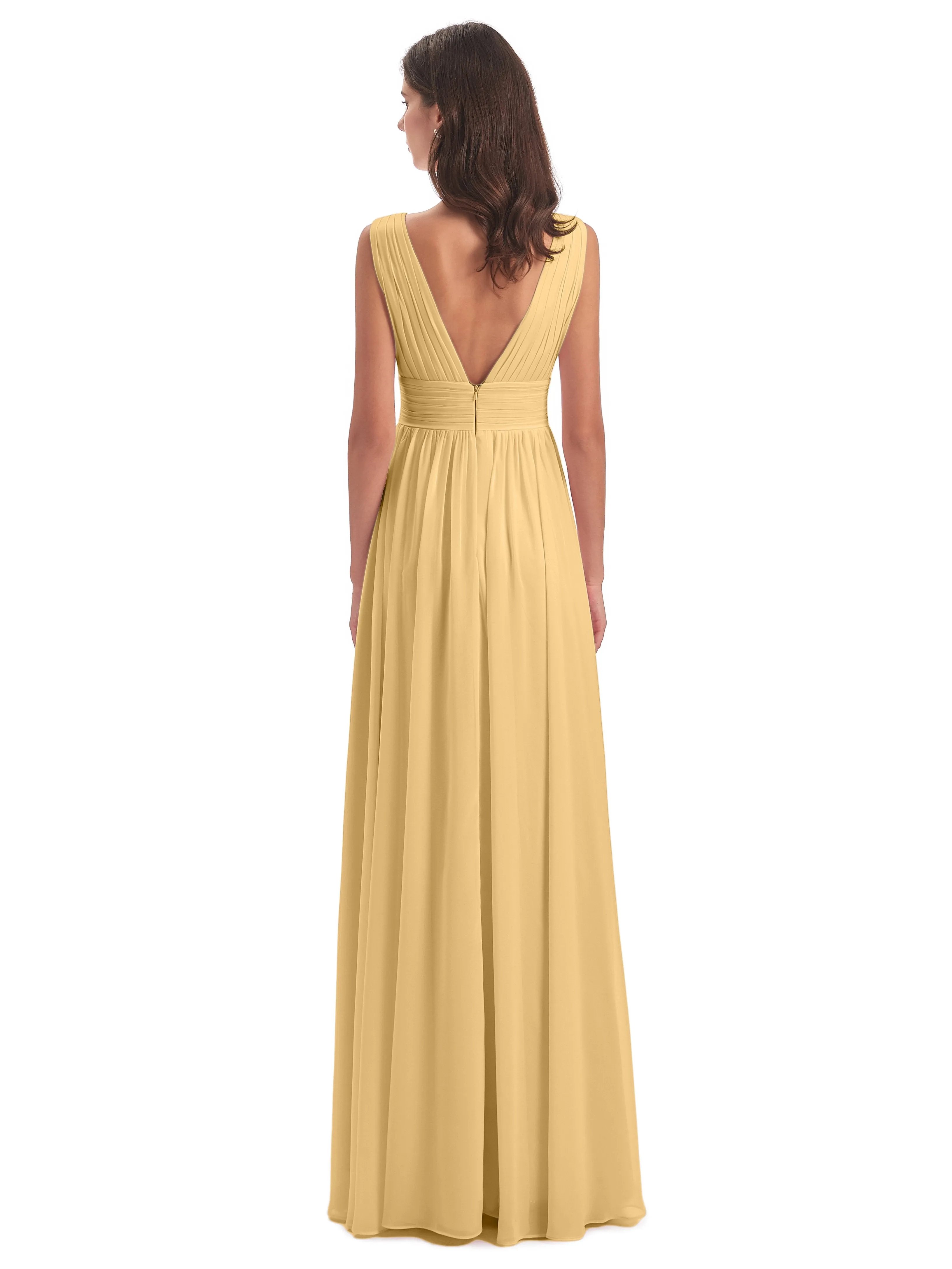 Gold Bridesmaids Dress Charming Chiffon V Neck Split Long Bridesmaid Dresses