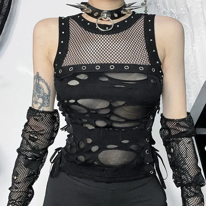 Gothic Party Crop Sexy Backless Steampunk Fishnet Trendy Rave Top