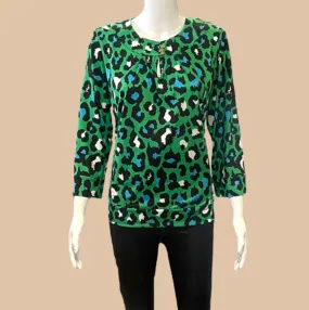 GREEN LEOPARD PRINT KEYHOLE BAND TOP