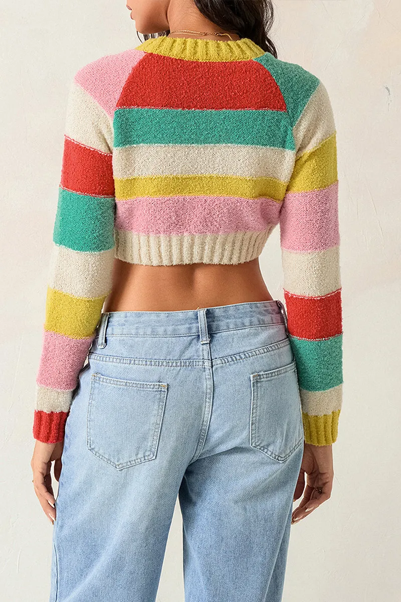 HWT1227 Colorblock Cropped Cozy Knit Sweater