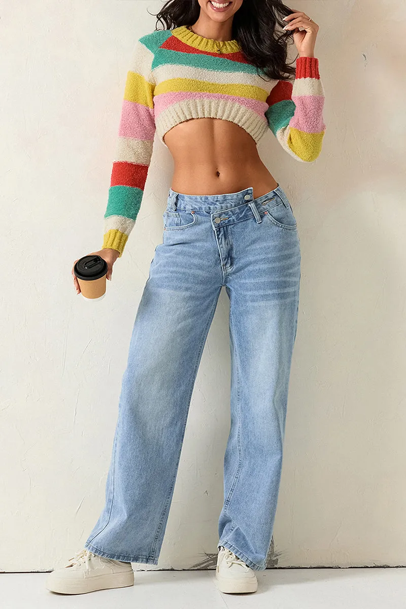 HWT1227 Colorblock Cropped Cozy Knit Sweater