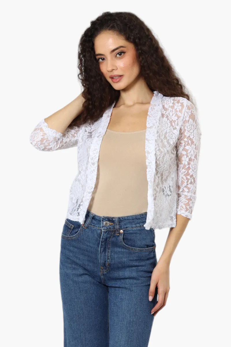 Impress Floral Lace 3/4 Sleeve Wrap Cardigan - White