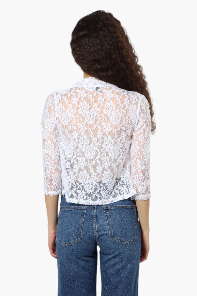 Impress Floral Lace 3/4 Sleeve Wrap Cardigan - White