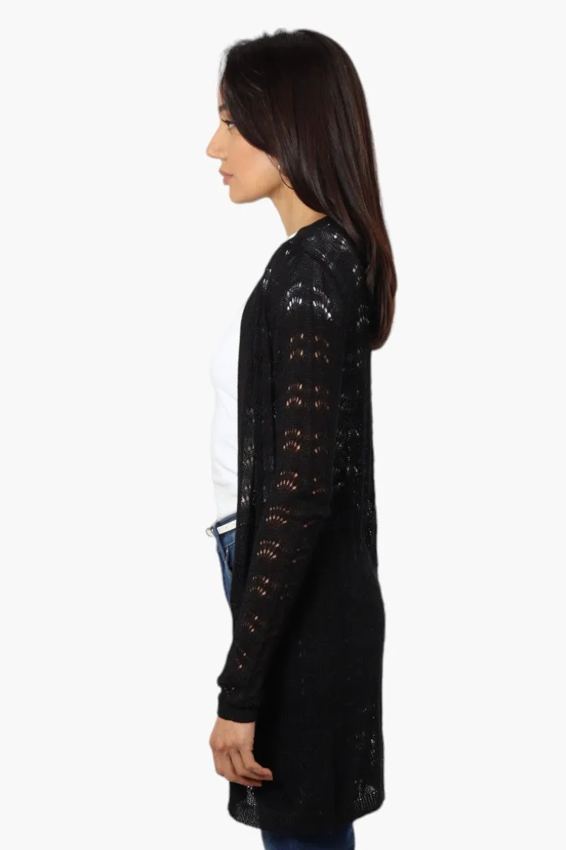 Impress Long Sleeve Crochet Shrug Cardigan - Black