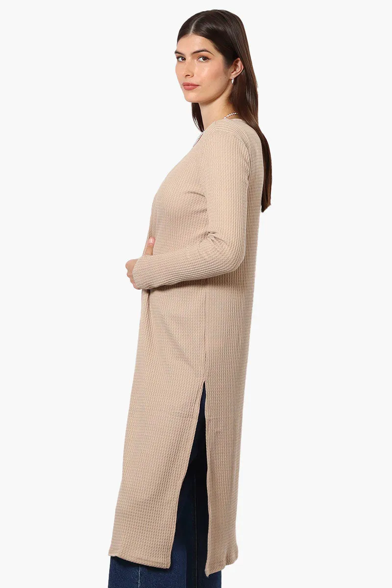 International INC Company Long Sleeve Side Slit Wrap Cardigan - Beige