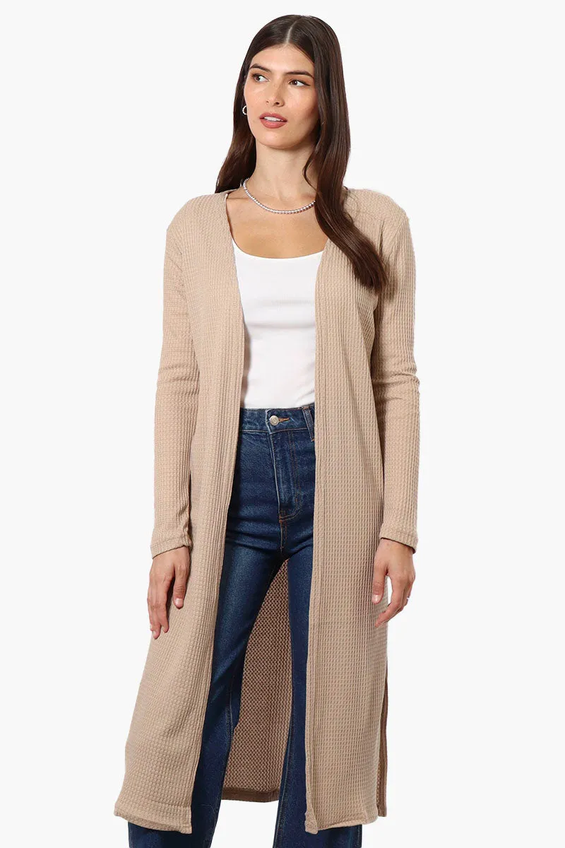 International INC Company Long Sleeve Side Slit Wrap Cardigan - Beige