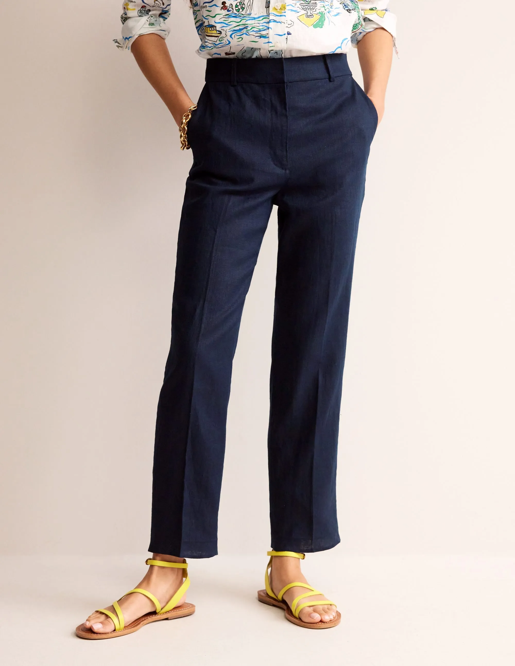 Kew Linen Trousers-Navy