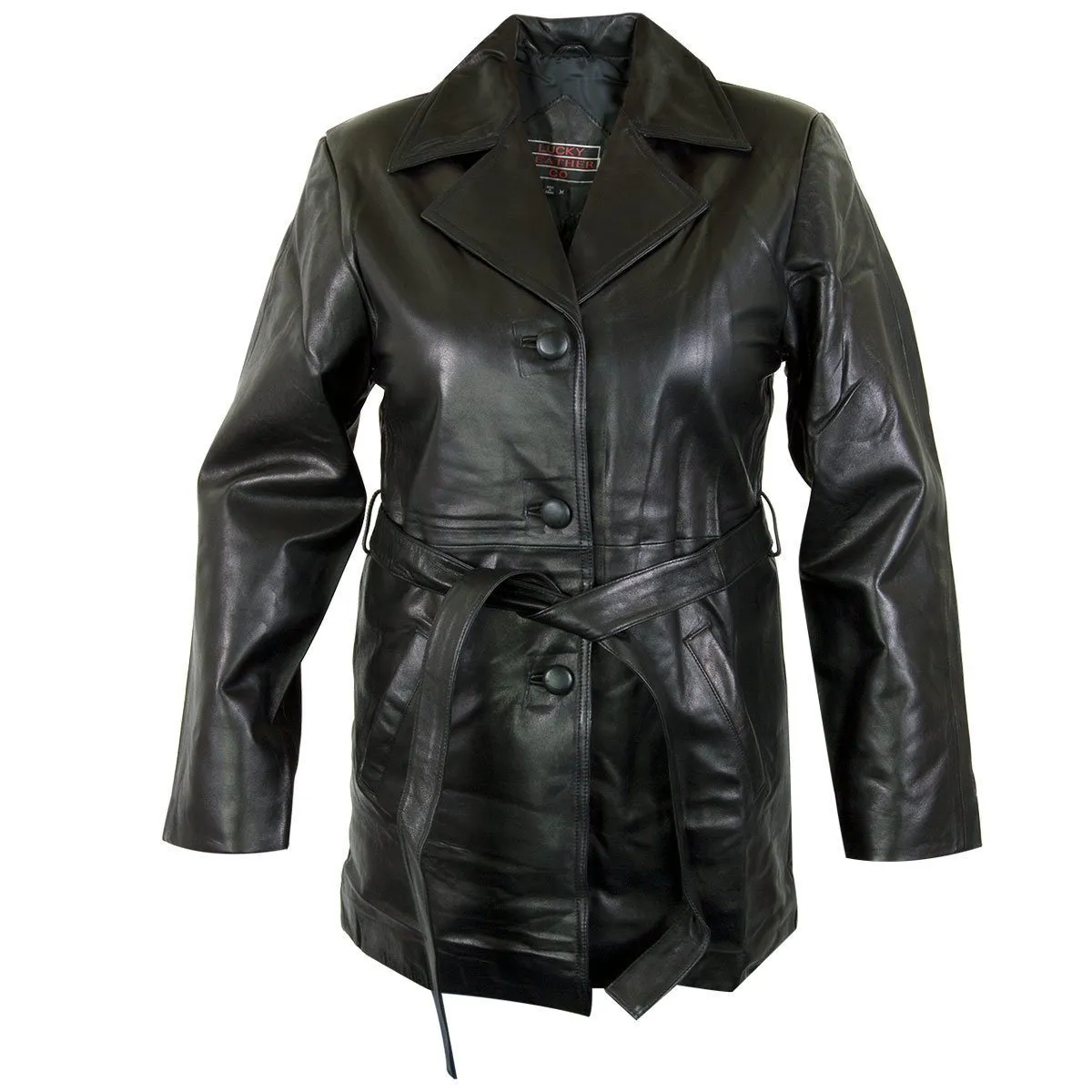 Ladies Lucky Leather 248 Lambskin Leather Coat with 3 Button Closure and Belt