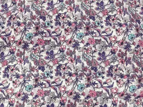 Lilac Floral - Printed Peachskin Fabric