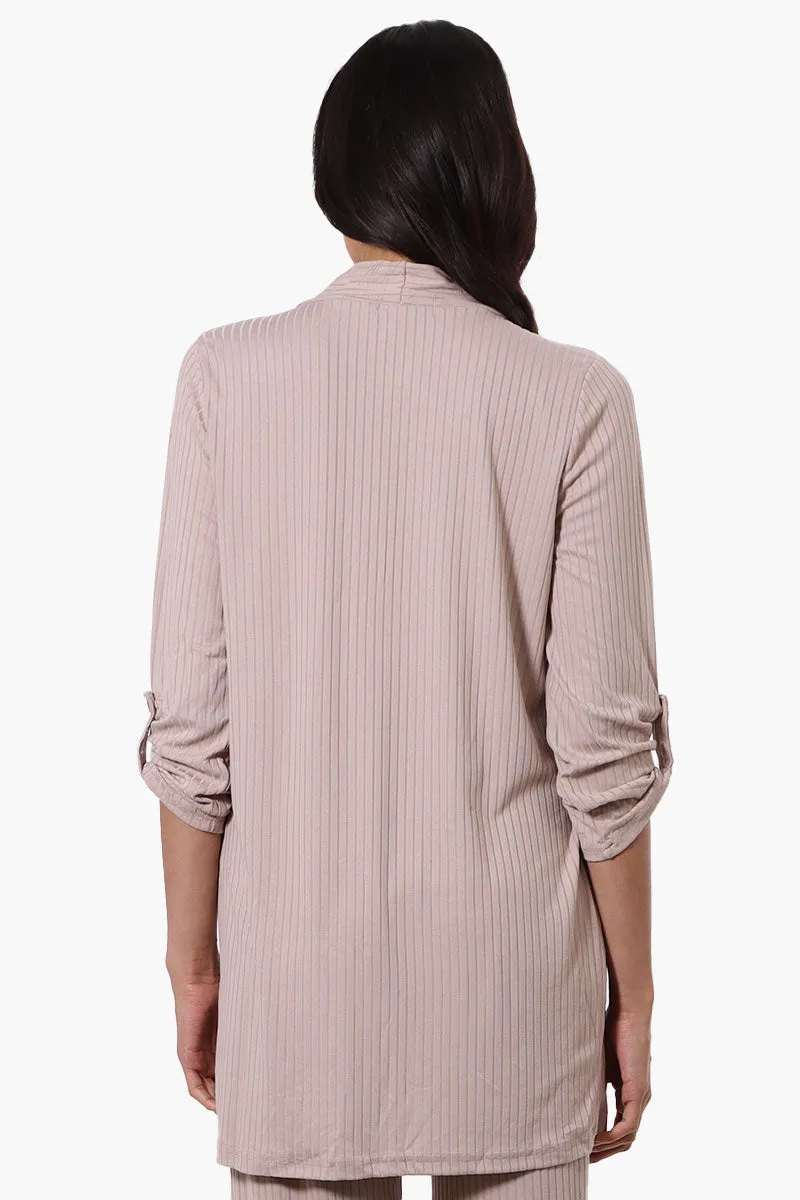 Majora Ribbed Roll Up Sleeve Wrap Cardigan - Beige