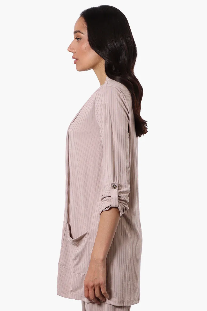 Majora Ribbed Roll Up Sleeve Wrap Cardigan - Beige