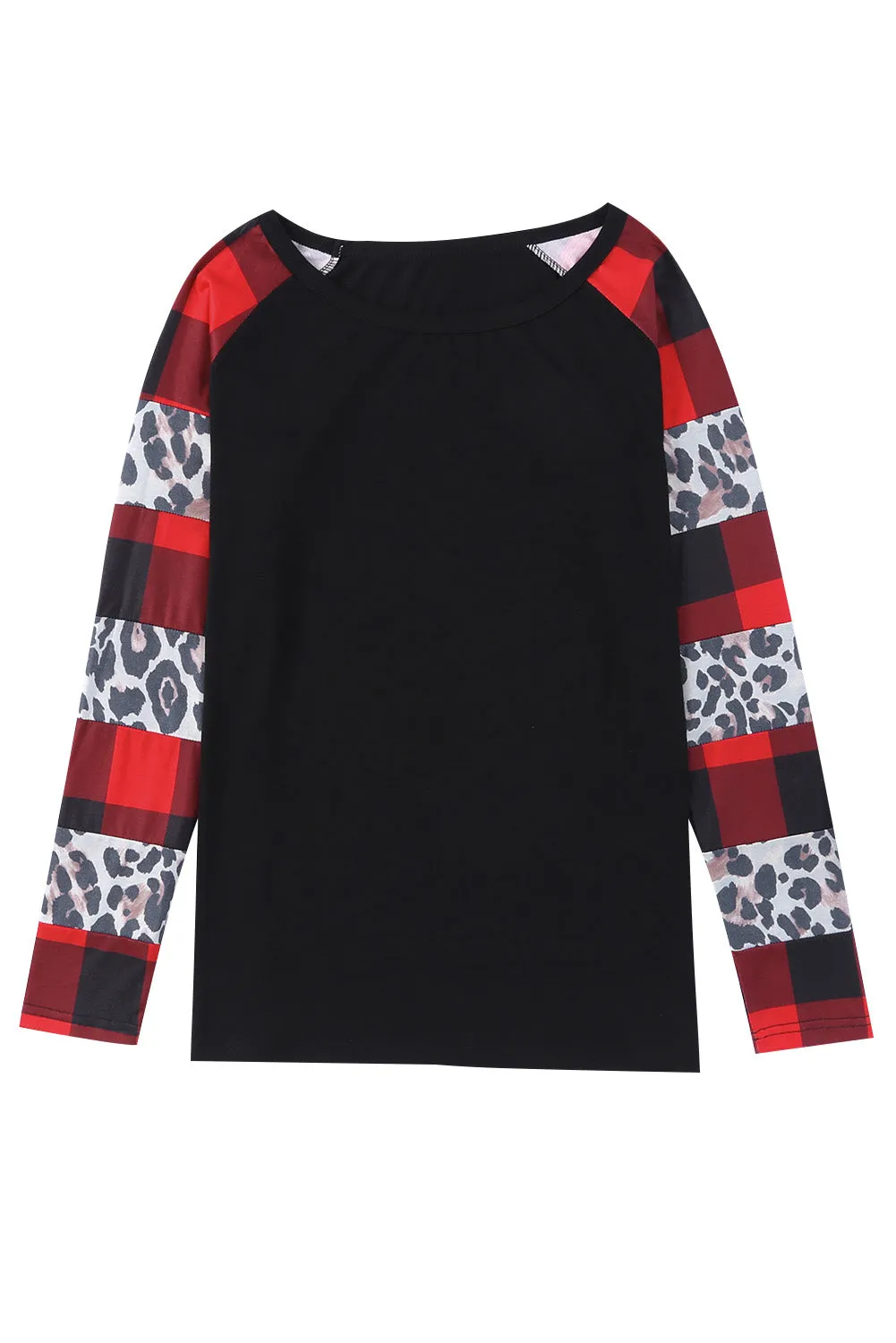 Plaid Leopard Print Long Sleeve Top