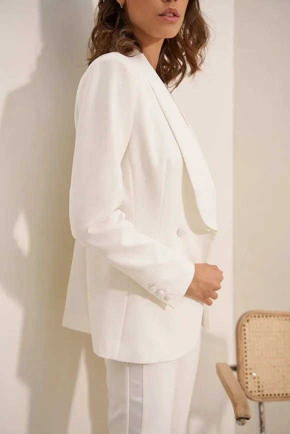 Plain Fitted Smoking Jacket  White