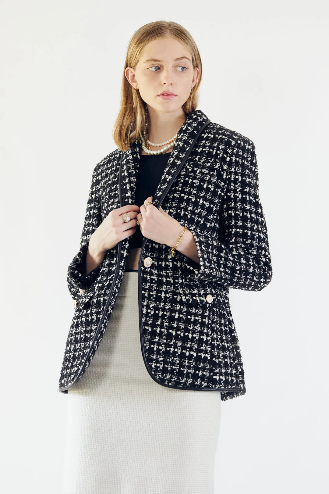 Power Woman- Black & White Tweed Checkers Jacket