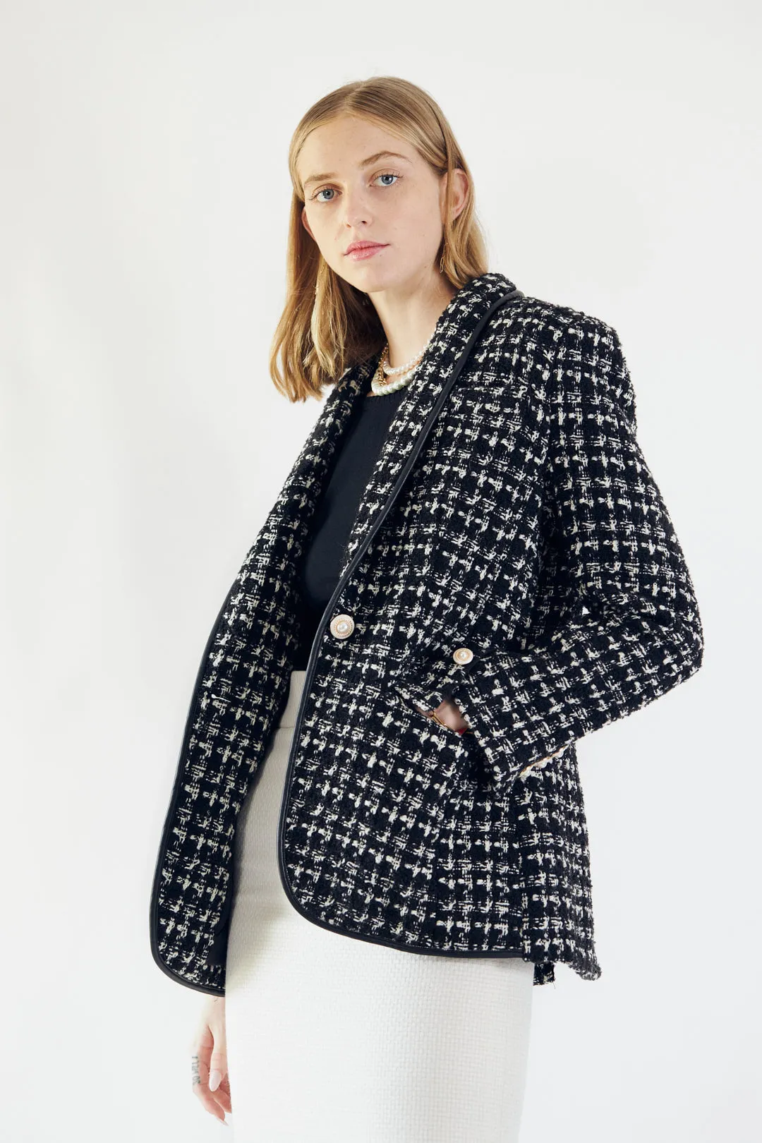 Power Woman- Black & White Tweed Checkers Jacket