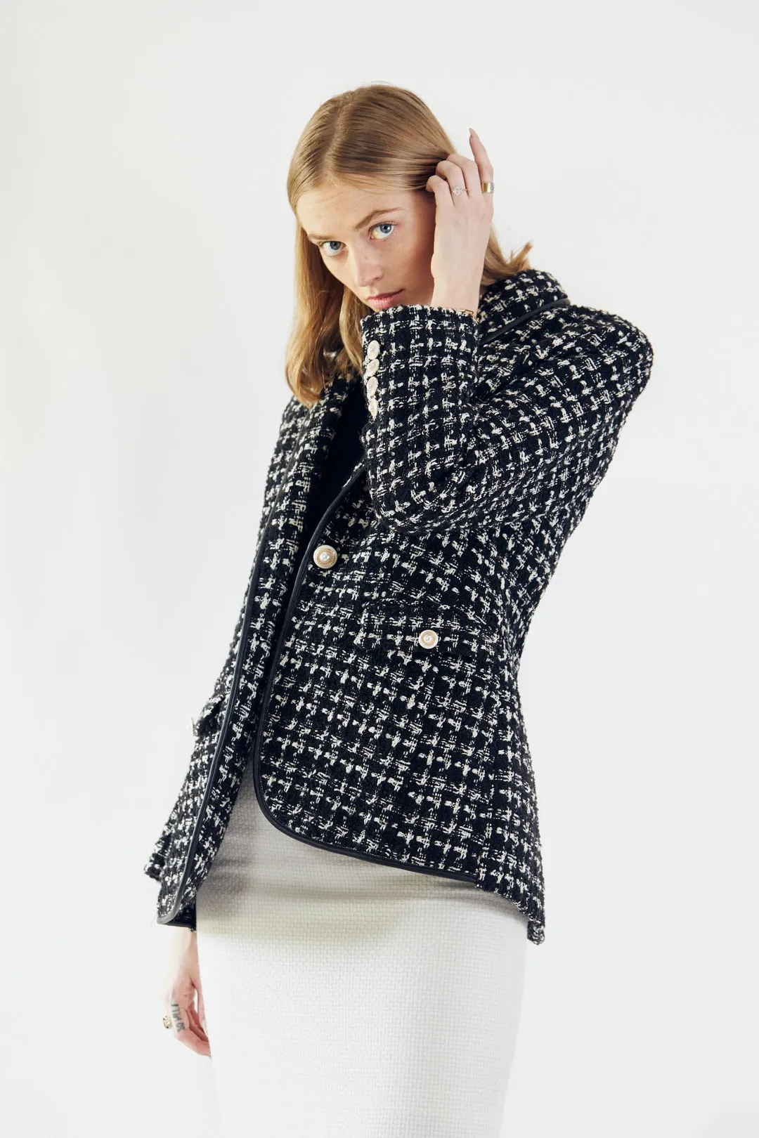 Power Woman- Black & White Tweed Checkers Jacket