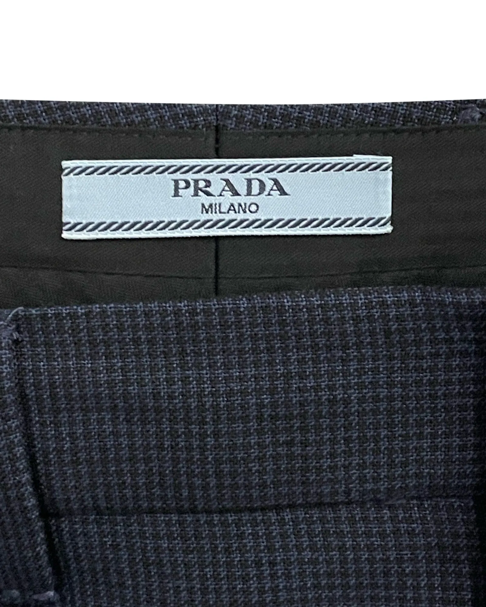 Prada Checked Straight-Leg Trousers in Navy Blue Wool