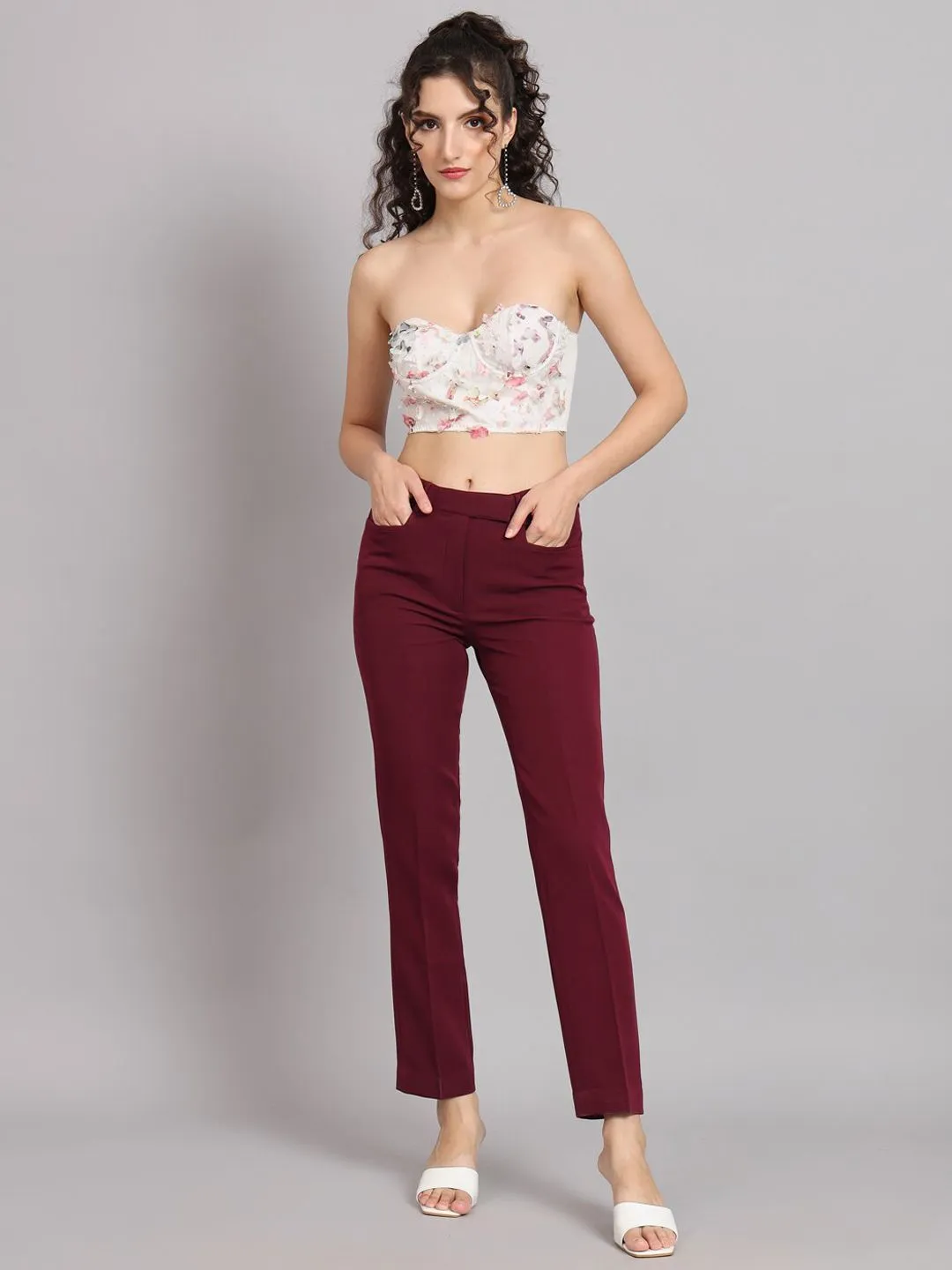 Regular Fit Mid Waist Trouser - Maroon