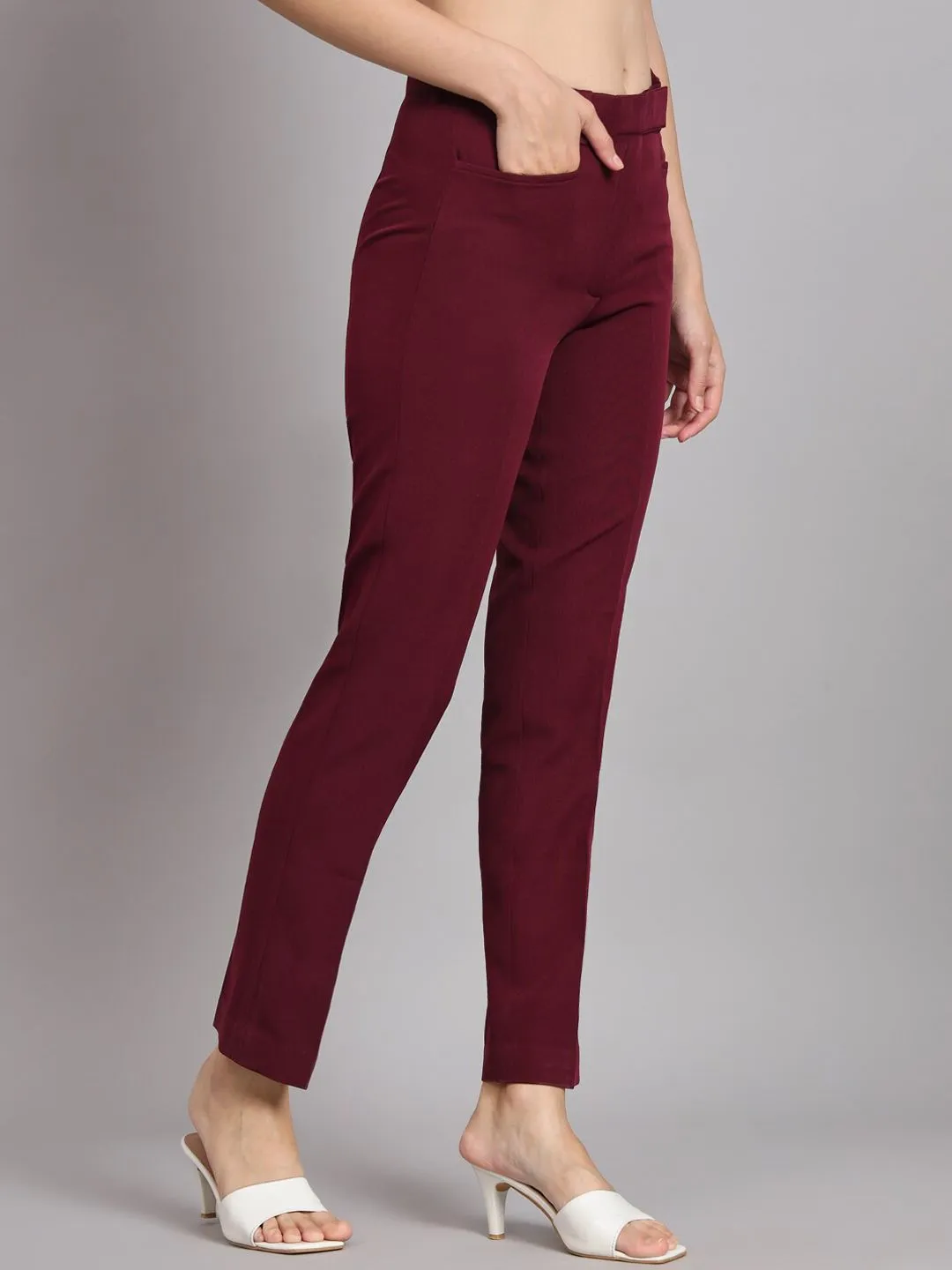 Regular Fit Mid Waist Trouser - Maroon