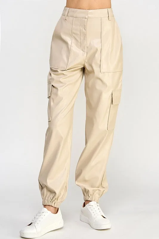 Relaxed Vegan Leather Cargo Pants