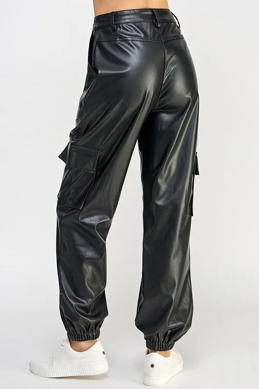 Relaxed Vegan Leather Cargo Pants