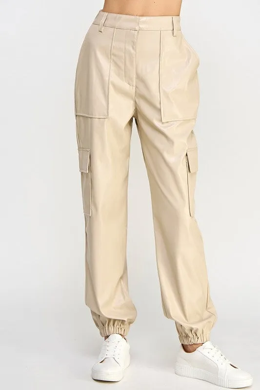 Relaxed Vegan Leather Cargo Pants