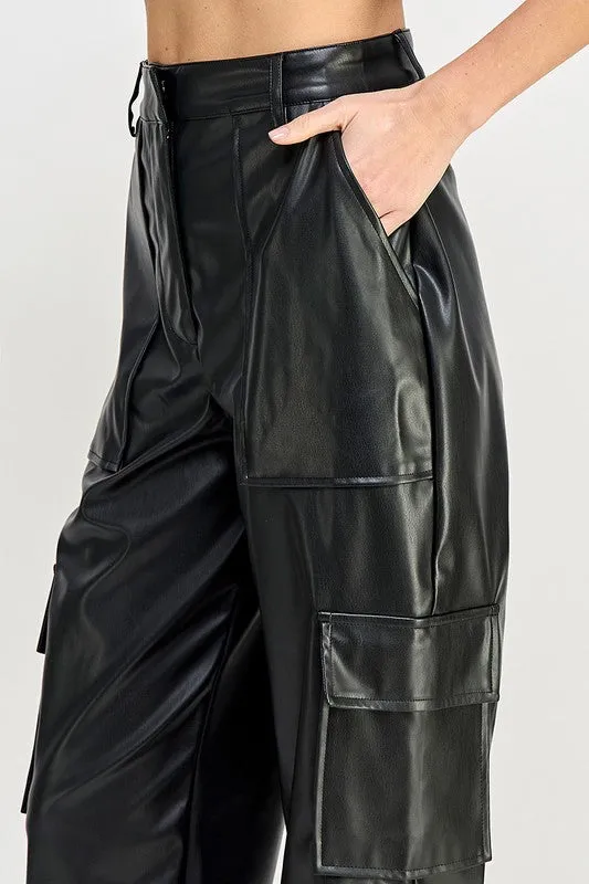 Relaxed Vegan Leather Cargo Pants