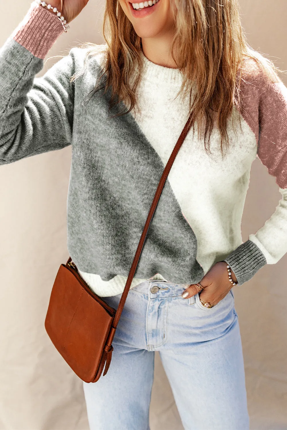 Ribbed Trim Round Neck Sweater