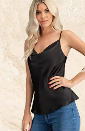 Satin Drape Cowl Neck Camisole | Black, Taupe