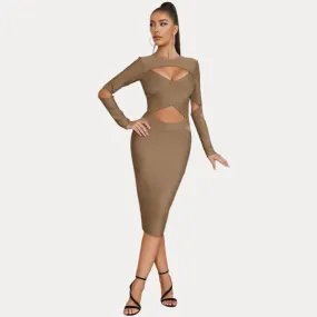 Stitching Hollow Bandage Irregular Slim Long-sleeved Dress